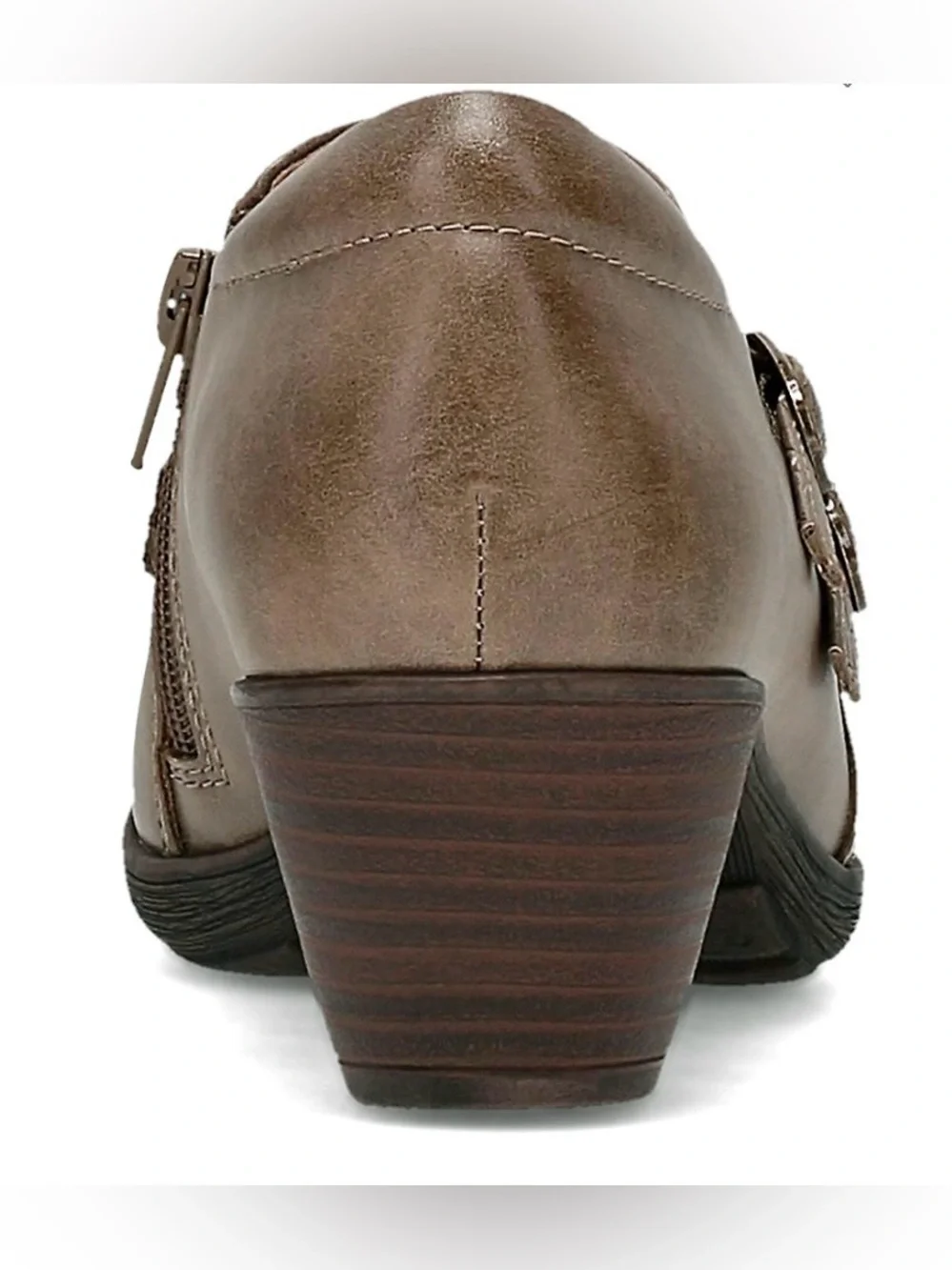 KIM ROGERS Olena Women's Taupe Low Heel Slip-On Bootie with Buckle Straps. NWOT